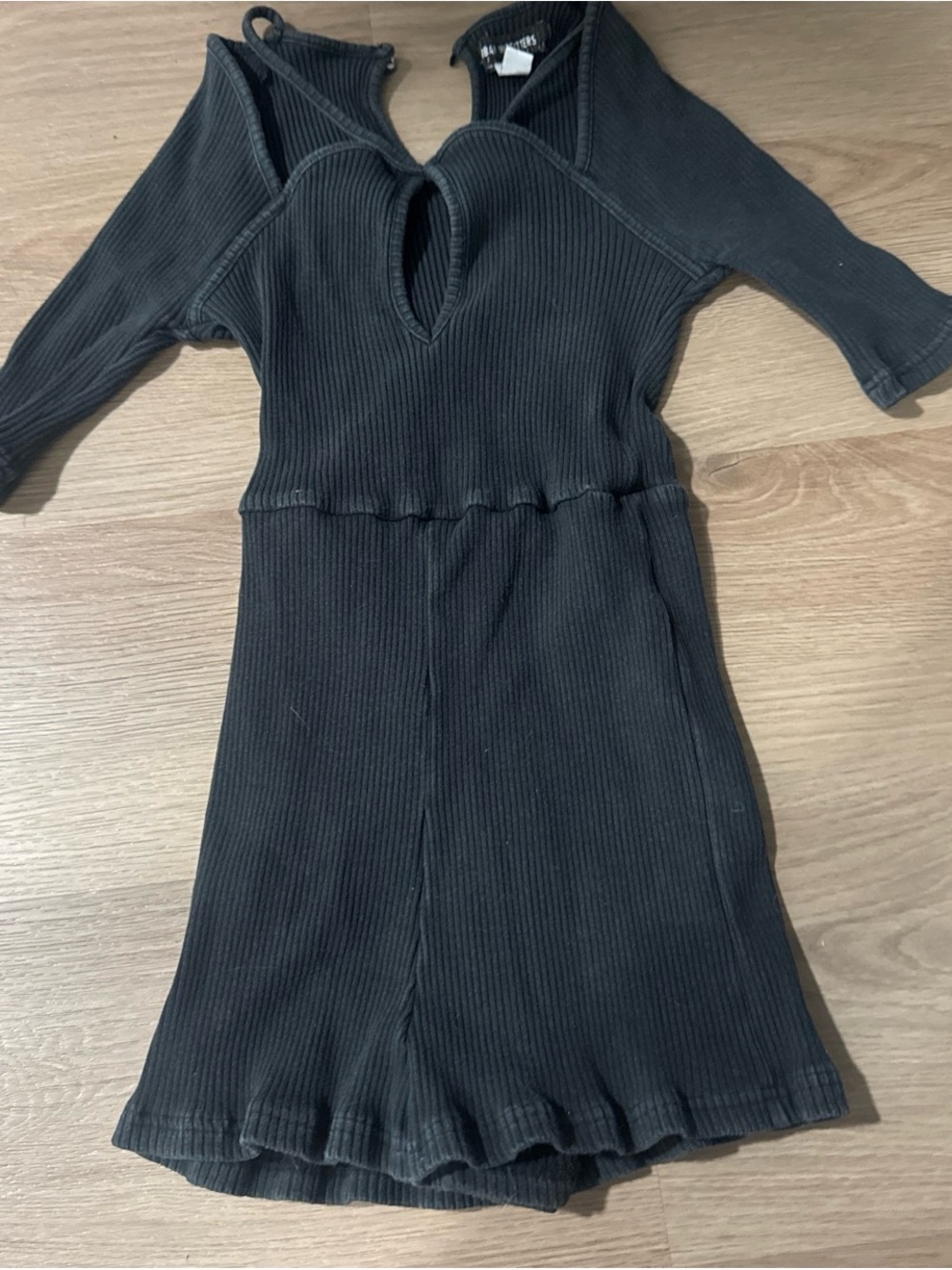 Black Ribbed Keyhole Romper